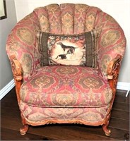 Carved Wood Frame Shell Back Easy Chair