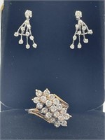 Women's Diamond Cluster Ring and Earrings