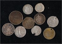 Group of 10 Coins - Showa 32 100 Yen, 2x France 50