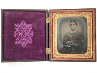 Tintype Portrait Seated Woman w/ Union Case
