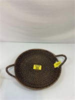 18" Rattan Woven Serving Tray with Handles