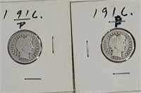 2 1916 P Silver Barber Dimes
