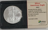 2001 Silver Eagle 1 Troy Oz 99.9% SIlver