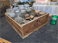 VTG M.C. Co Wooden Crate w/Mason Jars