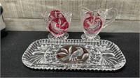 Vintage Crystal With Ruby Red Flash Bird Design Cr