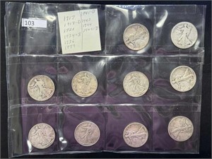 (10) 1917 to 1944 PDS Walking Liberty Halves