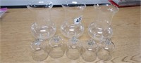 (3) GLASS GLOBES, (5) GLASS CANDLE HOLDERS