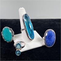 4 Blue Stone Rings - Costume Jewelry