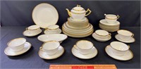 DESIRABLE LIMOGES WHITE AND GOLD DISHES - 42 PCS