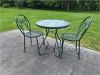 GLASS PATIO TABLE W/ 2 MATCHING CHAIRS