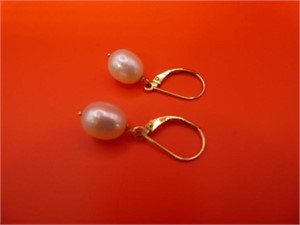 14 K Yellow Gold Freshwater Pearl Earrings