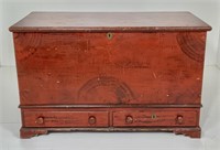 Pine 2 drawer blanket chest, mahogany grained,