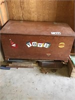 WOODEN TOY BOX WITH CONTENTS