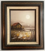 L Delon Signed Beachscape Oil Painting