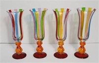 Pier 1 Set of 4 Rainbow Striped Goblets