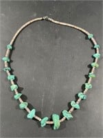 VINTAGE TURQUOISE AND SHELL NECKLACE 27IN L