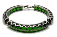 Sterling Silver/Green Mutant Glass Bangle Bracelet