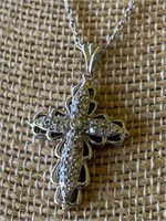 Sterling Silver & Diamnone Cross Necklace
