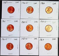 (9) Lincoln Pennies, 1959 - 1969