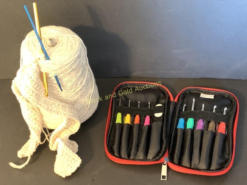 Large Spool Knitting Thread & Bag of Needles