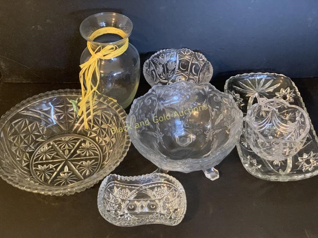 Group of crystal pressed and pattern glassware