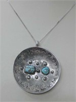 Sterling Turquoise Sand Cast Southwest Necklace