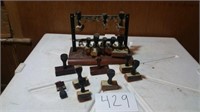 OLD BANK TELLER RUBBER STAMPS & STAND,