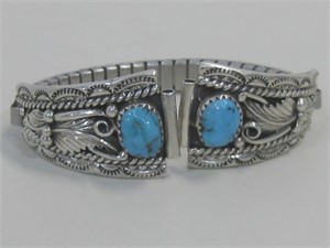Sterling Silver Watch Bracelet W/Turquoise