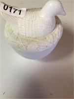 White glass Hen on Nest