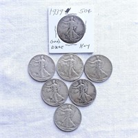 (7) Walking Liberty Half Dollars Mixed Incl 1939