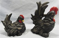 PAIR HANDPAINTED CERAMIC CHICKENS 5"-7.5"