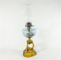1880's Blue & Amber Base Victorian Oil Lamp