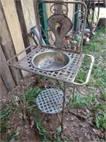 Antique Metal Wash Basin w/ Stand & Lower Shelf -