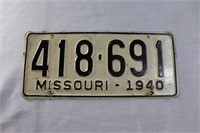 White 1940 MO license plate