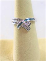 Blue diamond baguette ring