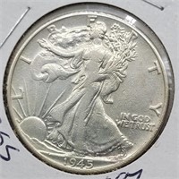 1945 WALKING LIBERTY HALF DOLLAR AU