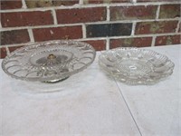Cut Glass Pedestal Cake Plate & Egg Plate