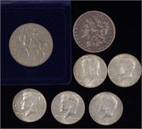 1892-o Morgan Silver Dollar & 5 Kennedy Halves