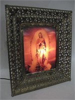 Brass Framed Lighted Religious Madonna Lenticular