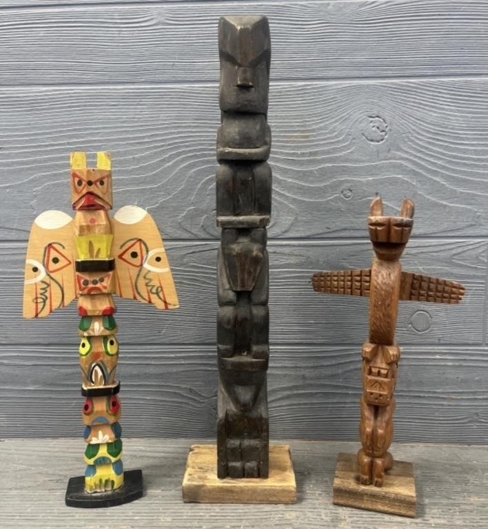 (3) Small Indian Totem Poles