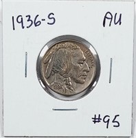 1936-S  Buffalo Nickel   AU