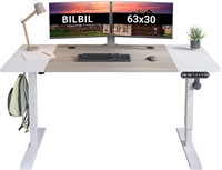 $240  63x30 Electric Standing Desk, Oak+white