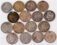 Coin 16 Morgan & Peace Silver Dollars  (Holed)