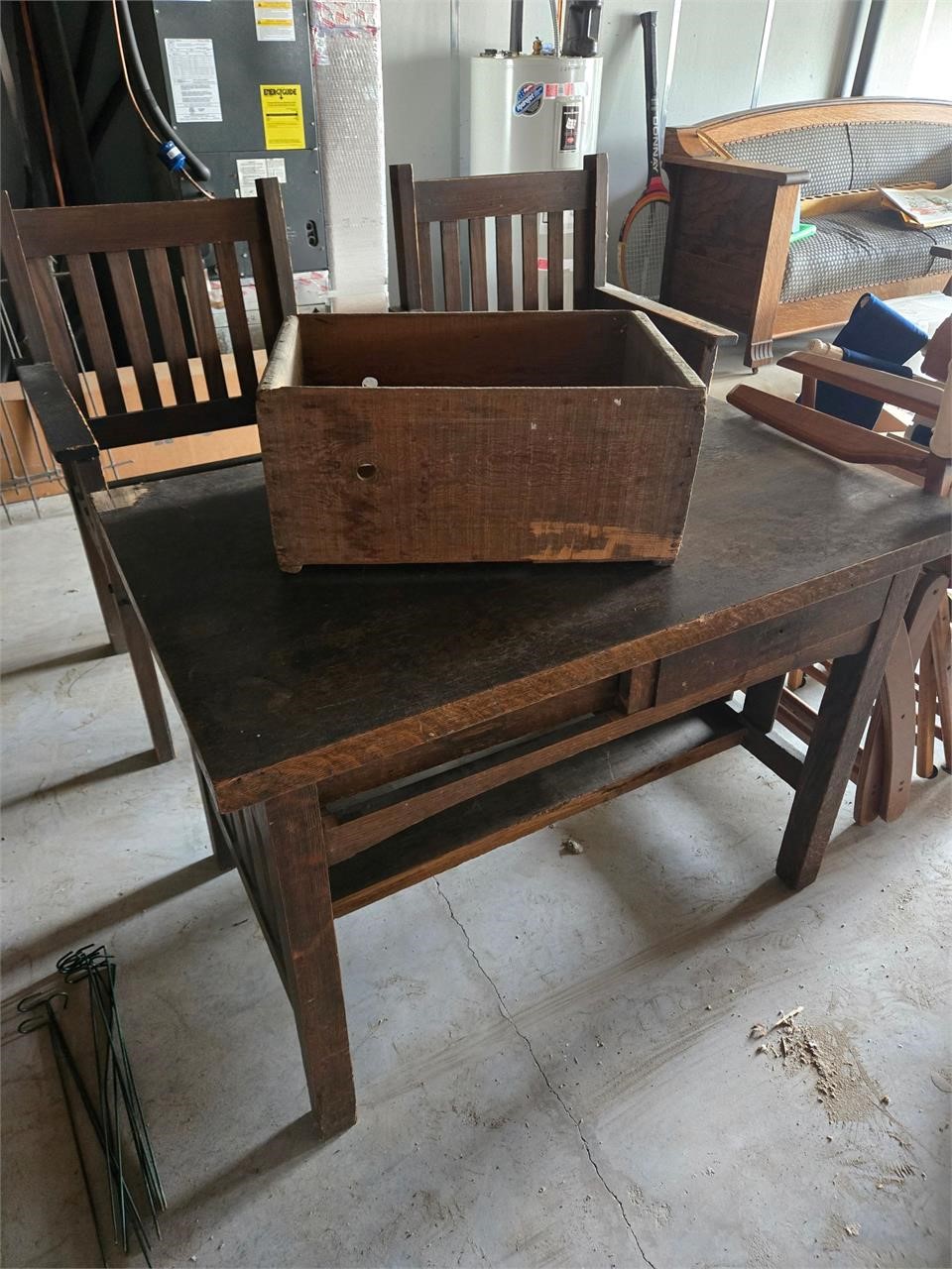 Mission Oak Desk & Chairs, Antique Box **