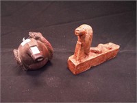 Two pottery figural items: Egyptian snake goddess