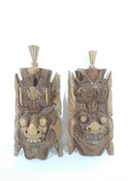 Pr Wood Carved Mask Decor