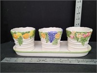 3 Portugal Flower Pots On Tray