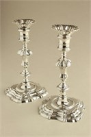 Pair of George II Sterling Silver Candlesticks,