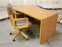 Wood Desk w/Chair, Approx 60"x29"x30"