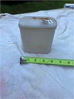 White Glass canister with lid- small chip